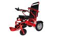 A vibrant red Electra 7 HD wheelchair is shown in its unfolded and ready-to-use state. The wheelchair features a sturdy frame, ergonomic seating, and a joystick control system for easy navigation. The robust wheels and supportive design highlight its durability and comfort, making it ideal for both indoor and outdoor use.